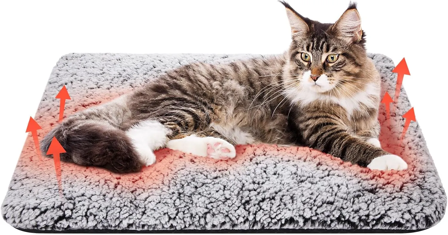 1 Pack Self Warming Cat Bed Pad Self Heating Cat Mat 16 x 20 Inch Cat Warmer Bed Mat for Feral and Indoor Washable Thermal Pet Kennel Pad with Anti-Slip Bottom(Gray)