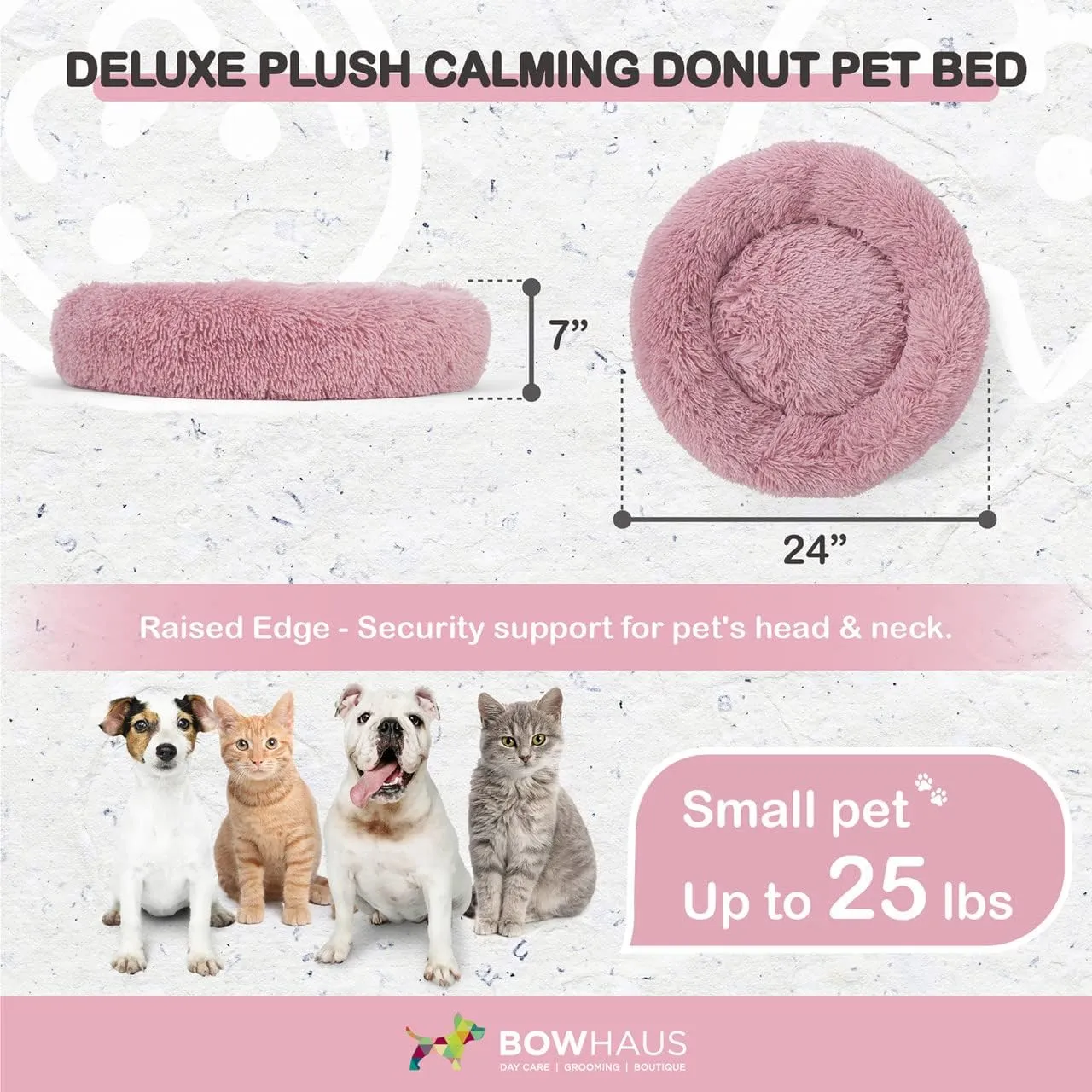 24/30 Inch Calming Donut Pet Bed for Small/Medium Cats and Dogs, Anti-Slip Bottom, Washable, Anti-Anxiety Fluffy Round Cat Bed, Indoor Shaggy Cuddler Cotton Candy Brown, Light Gray, Pink Bed
