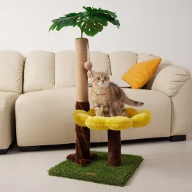 33.86" Tall Cat Scratching Posts Cat Scratcher with Premium Sisal Rope, Sunflower Cat Platform and Danging Balls,Cat Scratcher Suitable for Large Adult cat, Kitten, and All Type of Cats