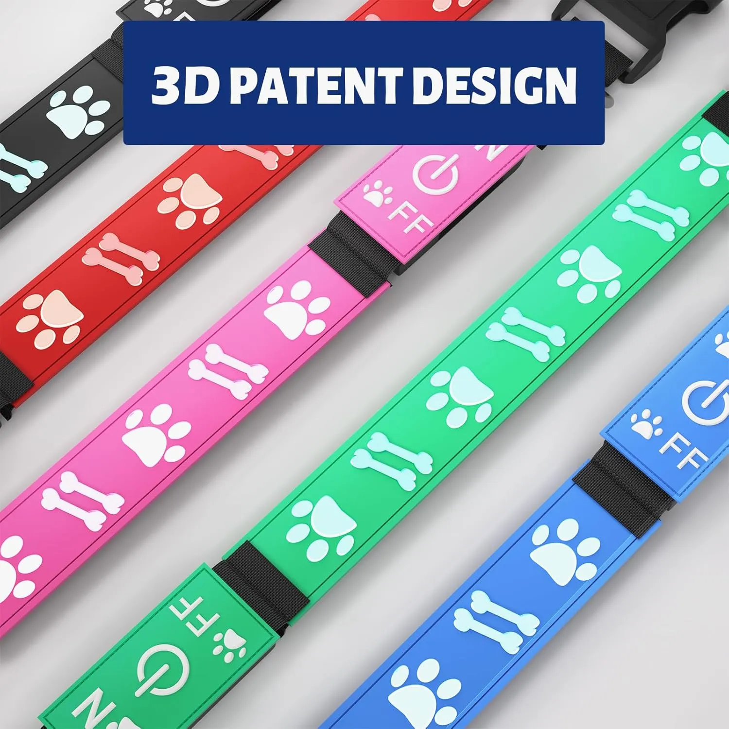 3D Design LED Dog Collar, Adjustable Light USB Rechargeable Night Walk Safety Collar for Medium Dogs, Blue