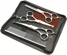5 in1 Dog Grooming Scissors Kit,Professional Pet Grooming Scissors with Safety Round Tips,4CR Stainless Steel Sharp and Heavy-duty for Dogs Cats Pets