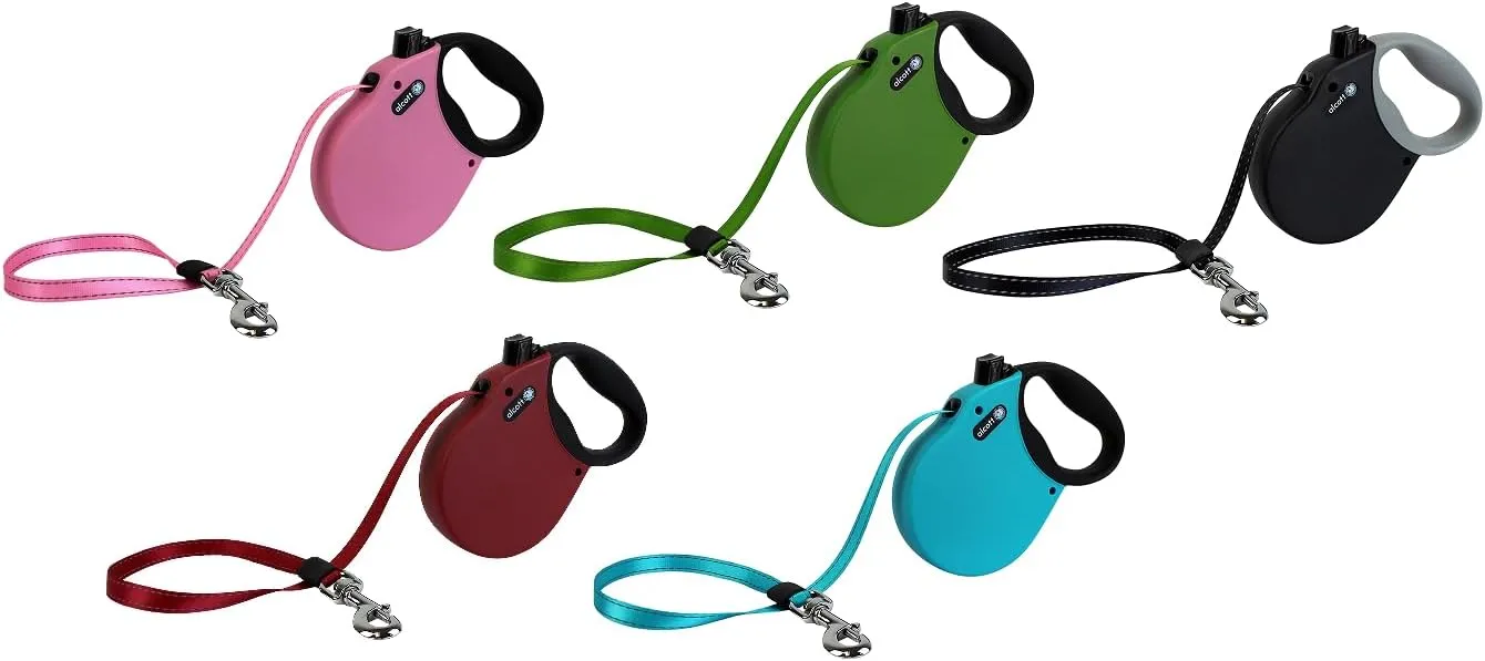Alcott Adventure Retractable Reflective Belt Leash, 16' Long, Small for Dogs Up to 45 lbs, Red with Black Soft Grip Handle,RLSH AA SM RD