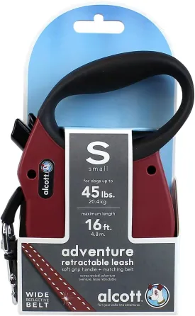 Alcott Adventure Retractable Reflective Belt Leash, 16' Long, Small for Dogs Up to 45 lbs, Red with Black Soft Grip Handle,RLSH AA SM RD