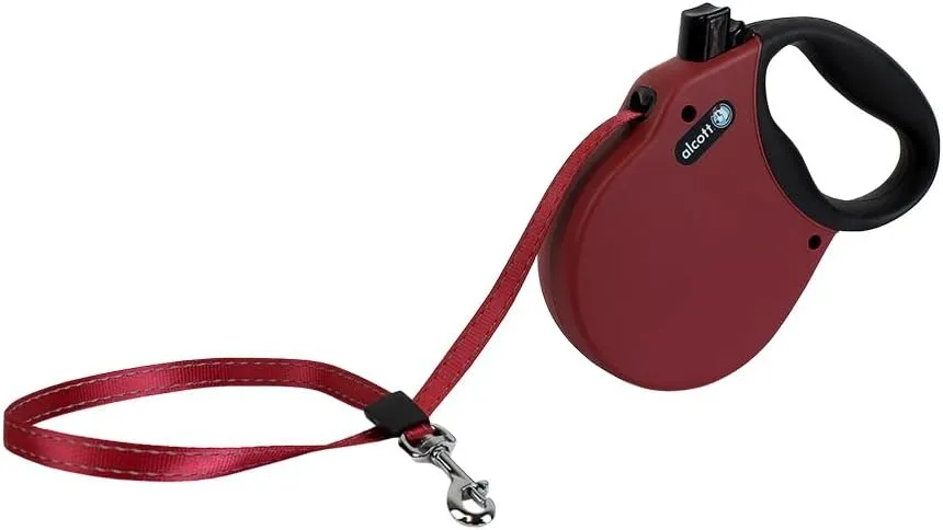 Alcott Adventure Retractable Reflective Belt Leash, 16' Long, Small for Dogs Up to 45 lbs, Red with Black Soft Grip Handle,RLSH AA SM RD