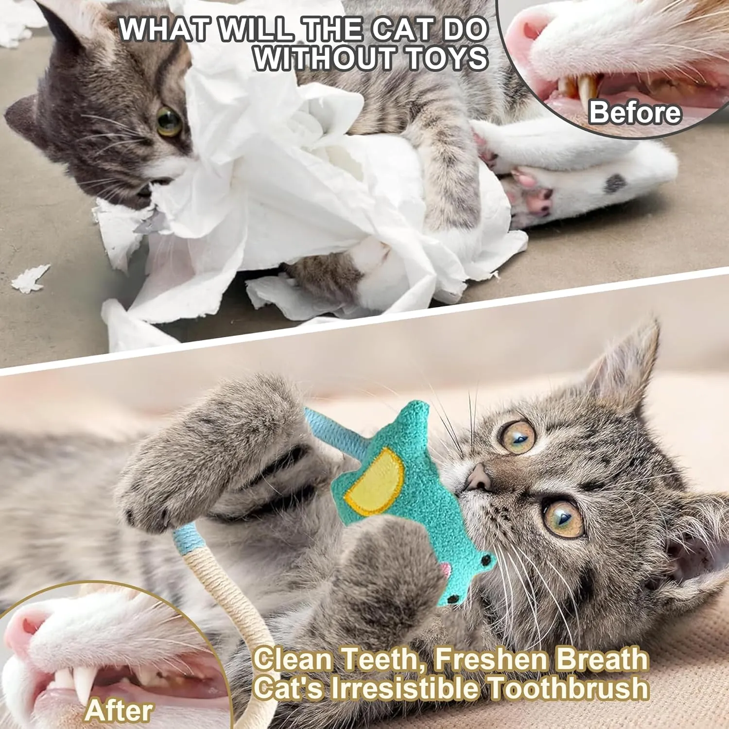 Anti-Bite Catnip Toy Set - Cat Chew Toys for Indoor Cats, Cleans Teeth, Promotes Digestion, Interactive Kicking Toys - Pack of 4