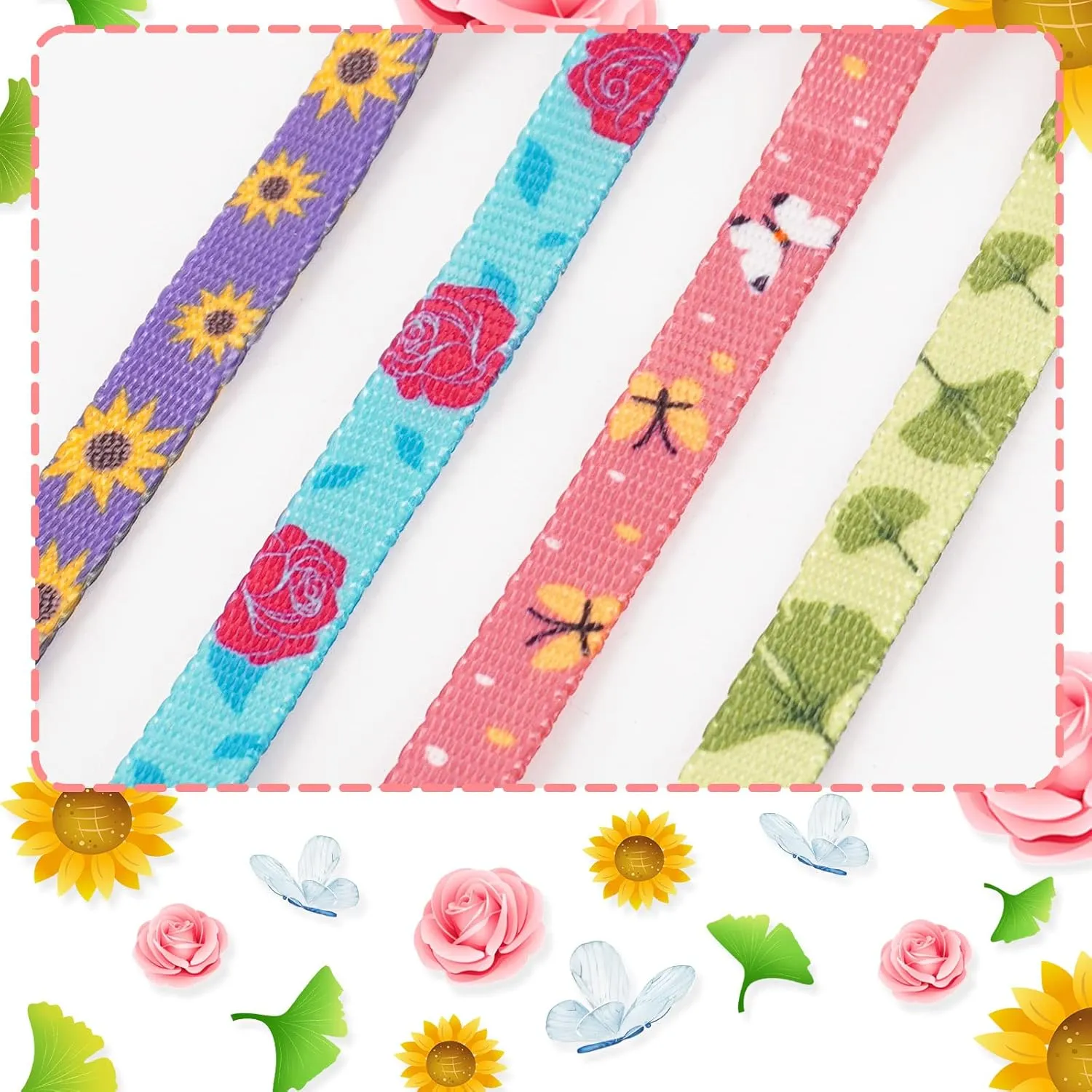 azuza 4 Pack Kitten Collar Breakaway with Bell,Quick Release Safe Buckle Adjustable Baby Kitten Collars, Floral Print Rose/Ginkgo/Sunflower/Butterfly