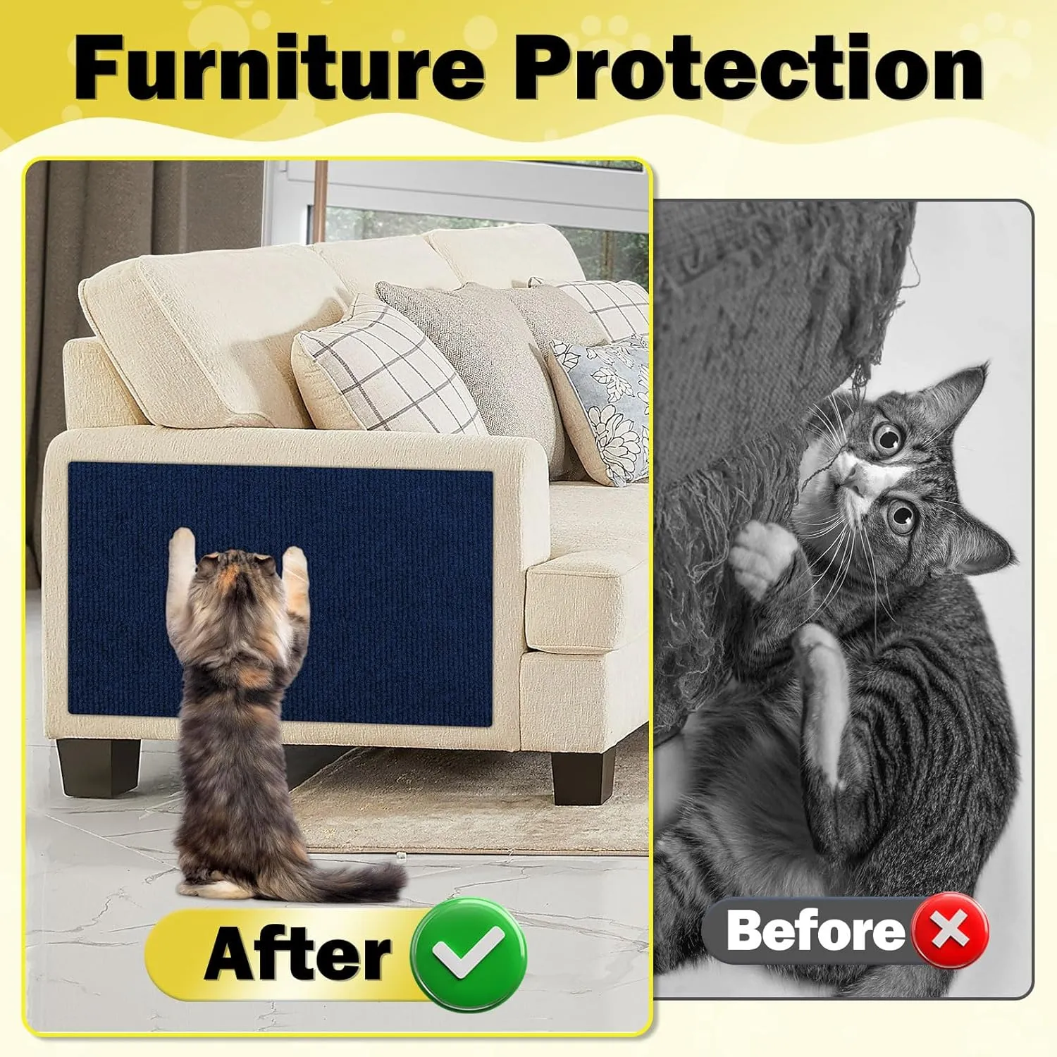 Bed Cat Scratcher Pad,47.2"x15.8"Cat Scratching Mat,Self-Adhesive Trimmable Anti Scratch Bed Couch Wall Corner Furniture Protector from Cat Claws,Easy Use for Cat Carpet/Door/Post
