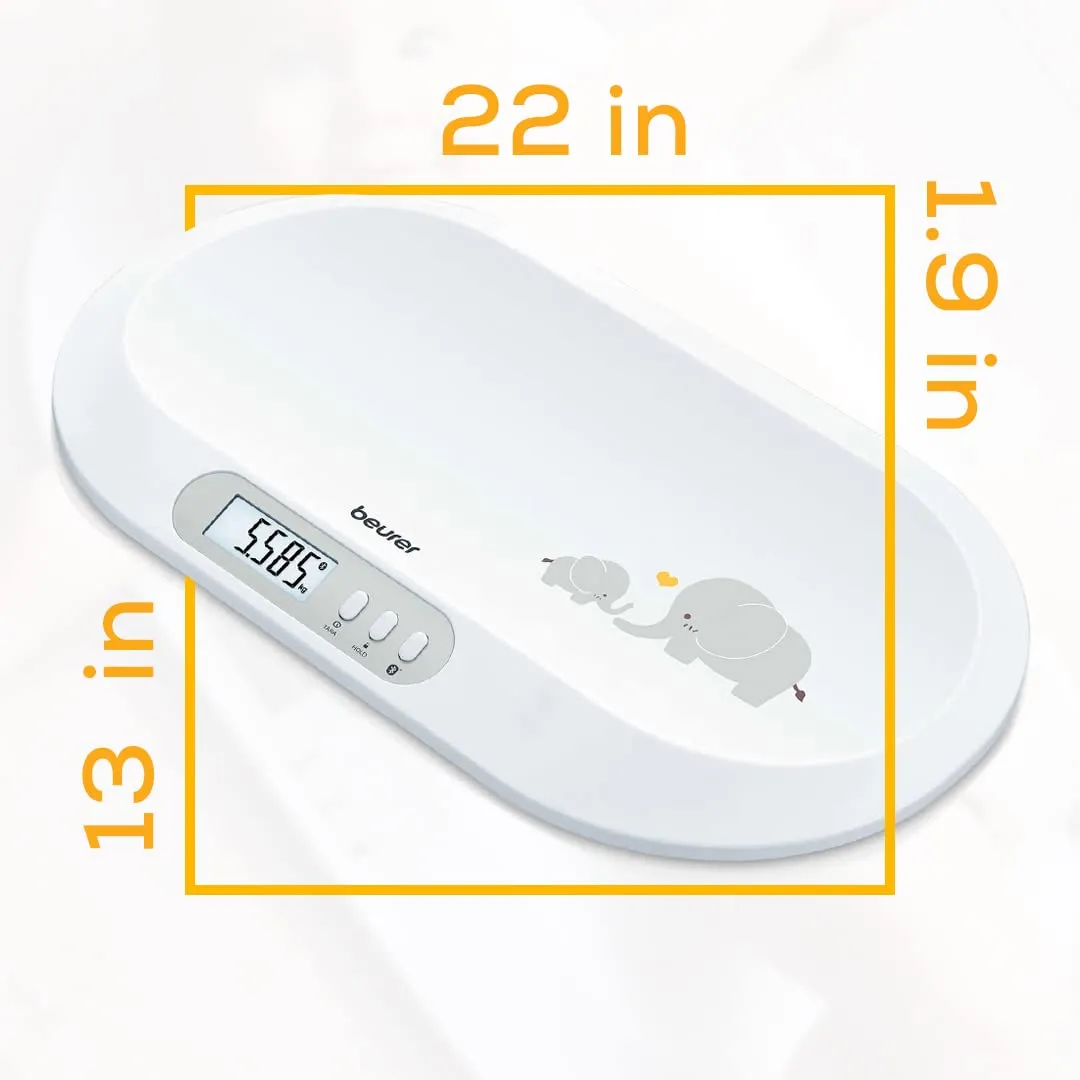 Beurer BY90 Baby Scale, Pet Scale, Digital, with Measuring Tape, tracking weight with App | For: Infant, Newborn, Toddler /Puppy, Cat - Animals | LCD Display, weighs Lbs/Kg/Oz Highly accurate