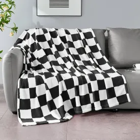 Black Checkered Blanket, Soft Cozy Fleece Checkered Throw Blankets for Bed Sofa Couch Camping, Ultra Fluffy Throws for All Seasons, 50x60 Inch, Black