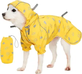 Blueberry Pet 14" Reflective Cloud Prints Lightweight Waterproof Dog Raincoat with Hood & Harness Hole, Sunflower Yellow, Outdoor Rain Gear Jacket 2 Legs for Dogs