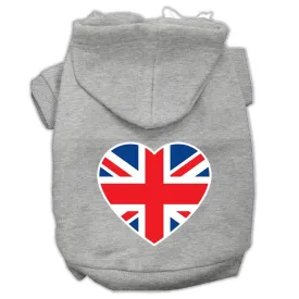 British Flag Heart Screen Print Pet Hoodies Grey Size Xxxl (20)