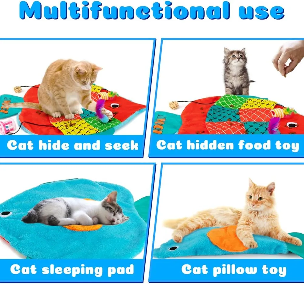 Cat Mat, Cute Soft Catnip Mat, Cat Activity Mat Machine Washable Catnip Toys Interactive Cat Toys for Indoor Cats (Fish Shape)