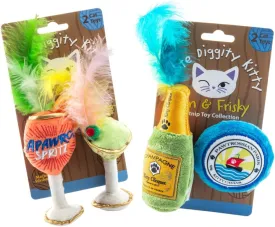 Clicquot Champagne & Caviar   Kitty Cocktails Apawrol Spritz & Cattini Set, Plush Cat Toys Catnip Filled with Interactive Crackle Sound, Safe, Durable Toys for Cat & Kitten, 4 Pcs
