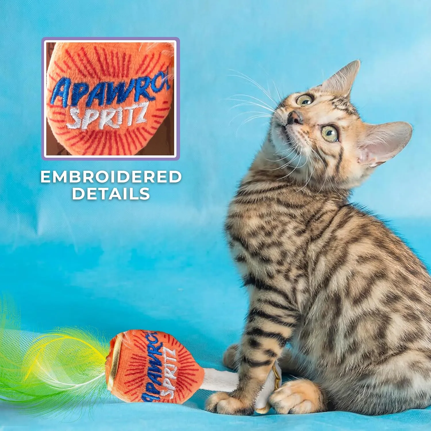Clicquot Champagne & Caviar   Kitty Cocktails Apawrol Spritz & Cattini Set, Plush Cat Toys Catnip Filled with Interactive Crackle Sound, Safe, Durable Toys for Cat & Kitten, 4 Pcs