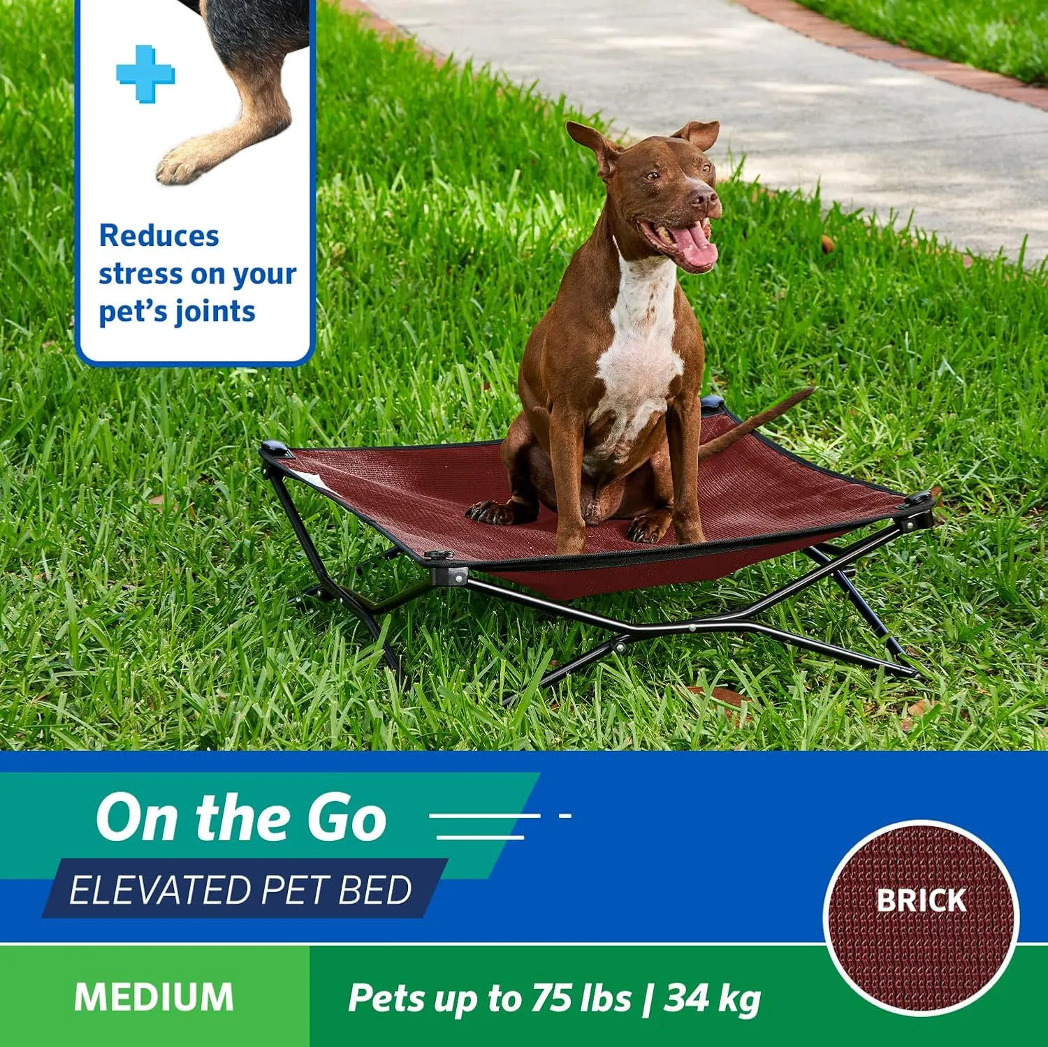 Coolaroo On-The-Go Elevated Dog Bed - Foldable Pop-Up Travel Dog Bed with Breathable, Moisture-Resistant Fabric, Carry Bag Included, Lightweight & Portable, Brick, Medium
