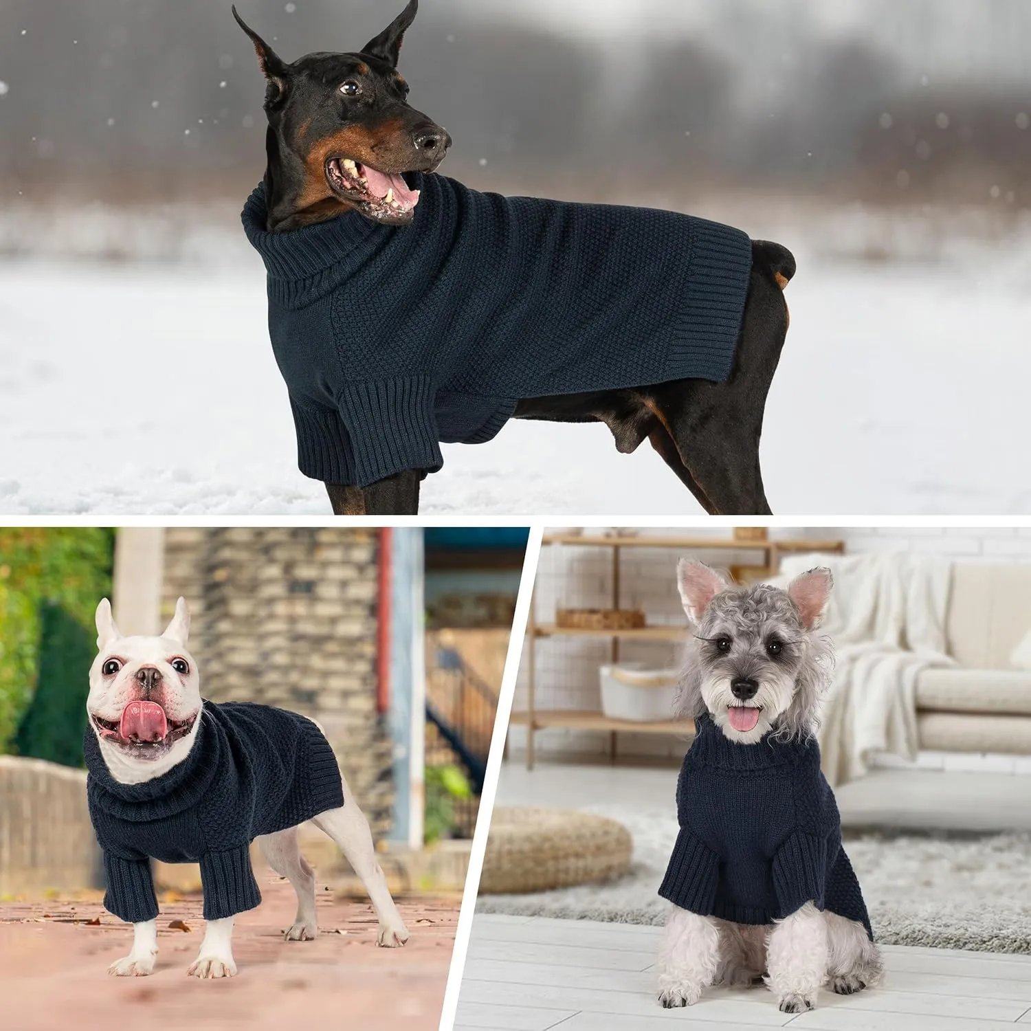 cyeollo Dog Sweaters for Small Dogs Turtleneck Knitted Sweaters with Leash Hole Fall Small Dog Clothes Winter Pets Apparel