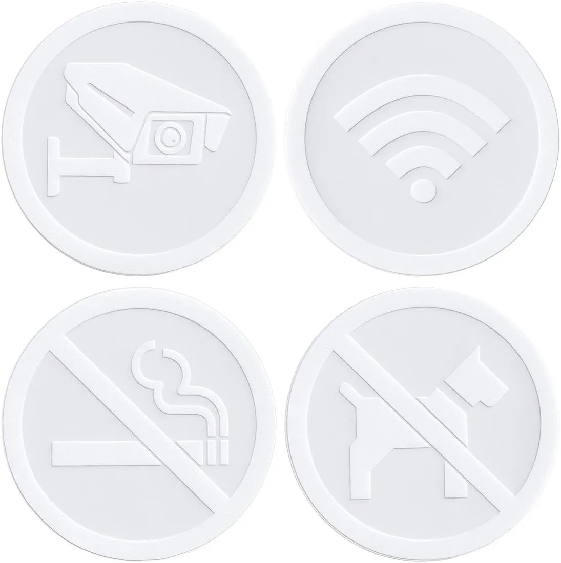 dealzEpic - Clear Transparent White Store Signs of No Smoking, No Pet Allowed, Free WIFI and Security Camera Sign - Self Adhesive Peel and Stick Vinyl Decals for Glass Door or Window