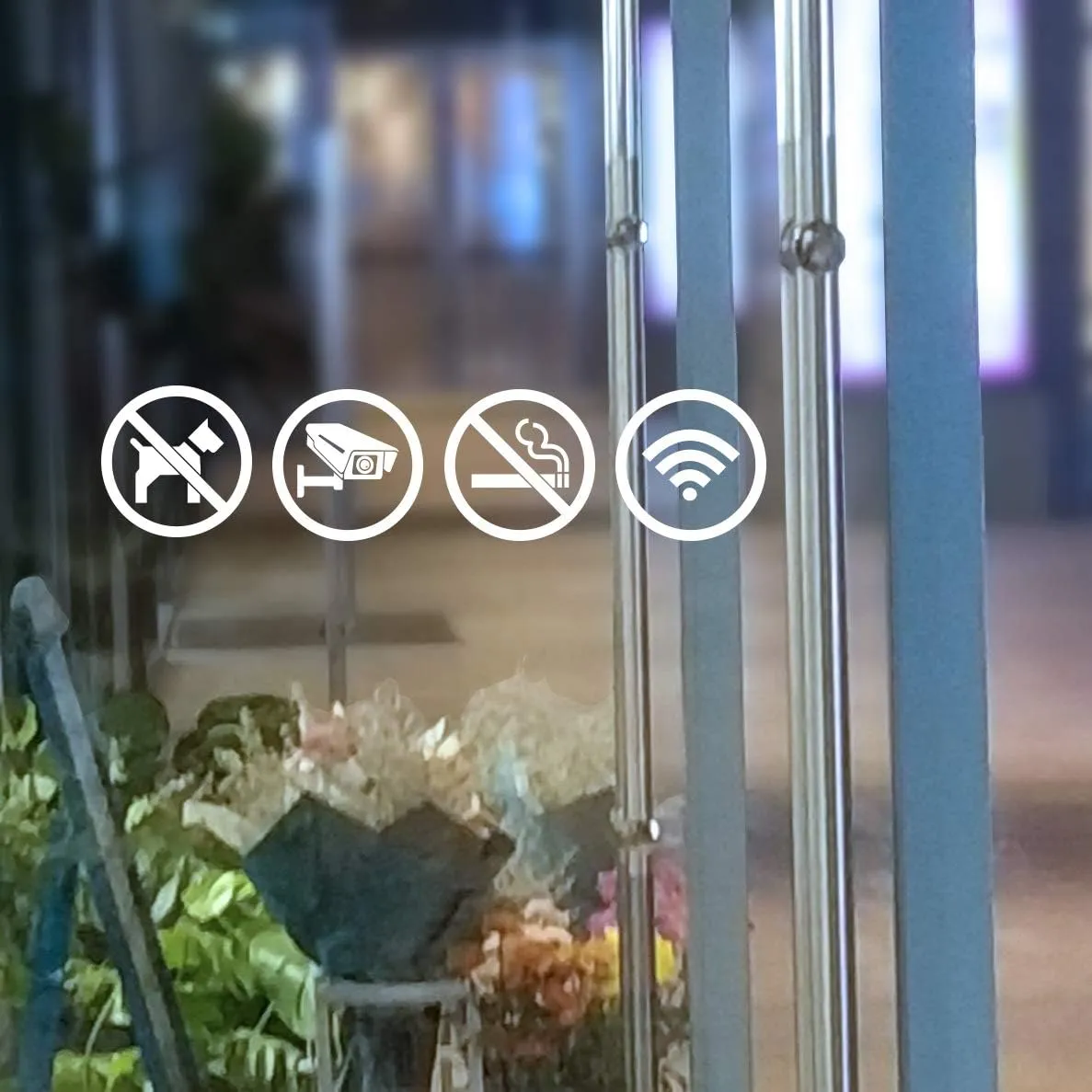 dealzEpic - Clear Transparent White Store Signs of No Smoking, No Pet Allowed, Free WIFI and Security Camera Sign - Self Adhesive Peel and Stick Vinyl Decals for Glass Door or Window