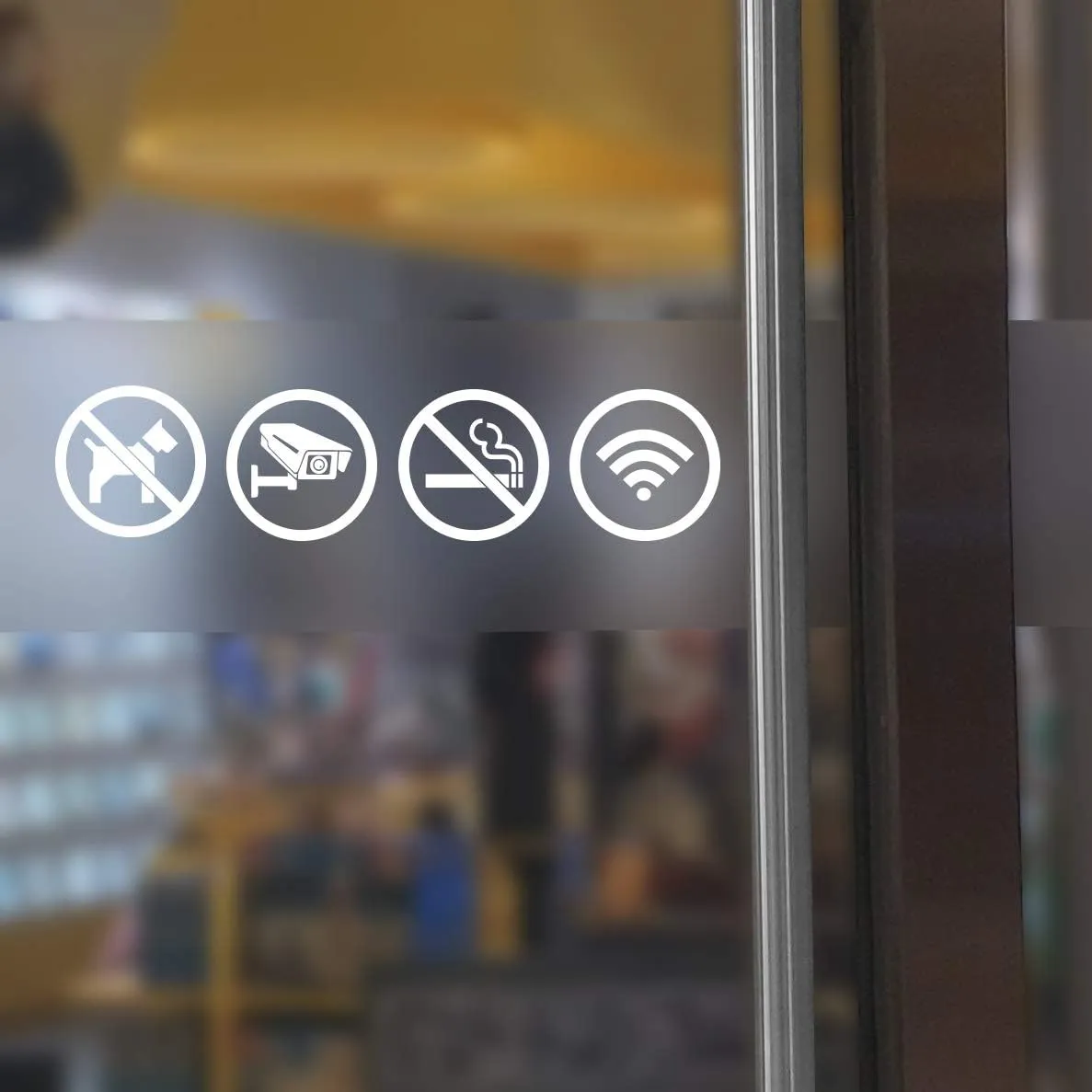 dealzEpic - Clear Transparent White Store Signs of No Smoking, No Pet Allowed, Free WIFI and Security Camera Sign - Self Adhesive Peel and Stick Vinyl Decals for Glass Door or Window
