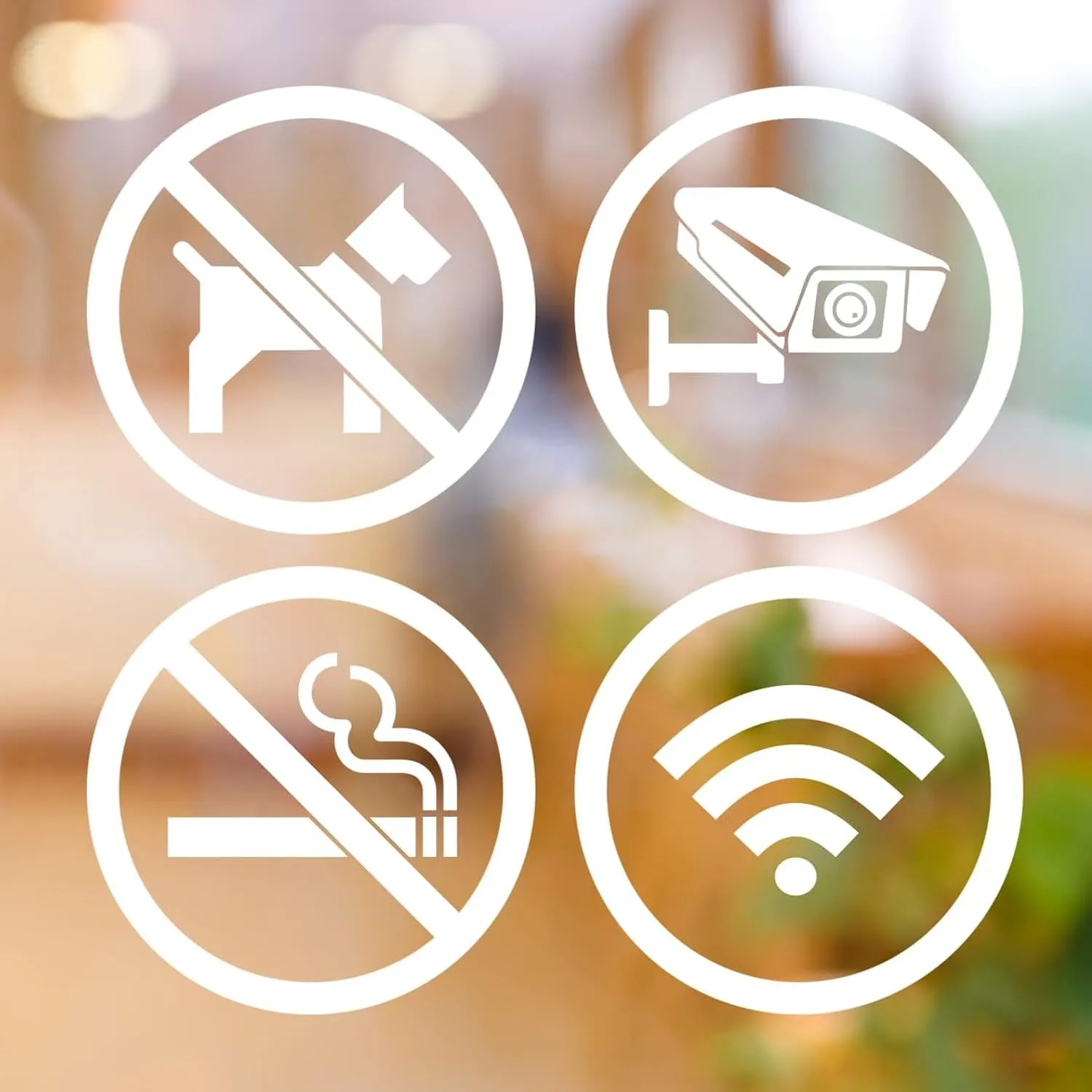 dealzEpic - Clear Transparent White Store Signs of No Smoking, No Pet Allowed, Free WIFI and Security Camera Sign - Self Adhesive Peel and Stick Vinyl Decals for Glass Door or Window