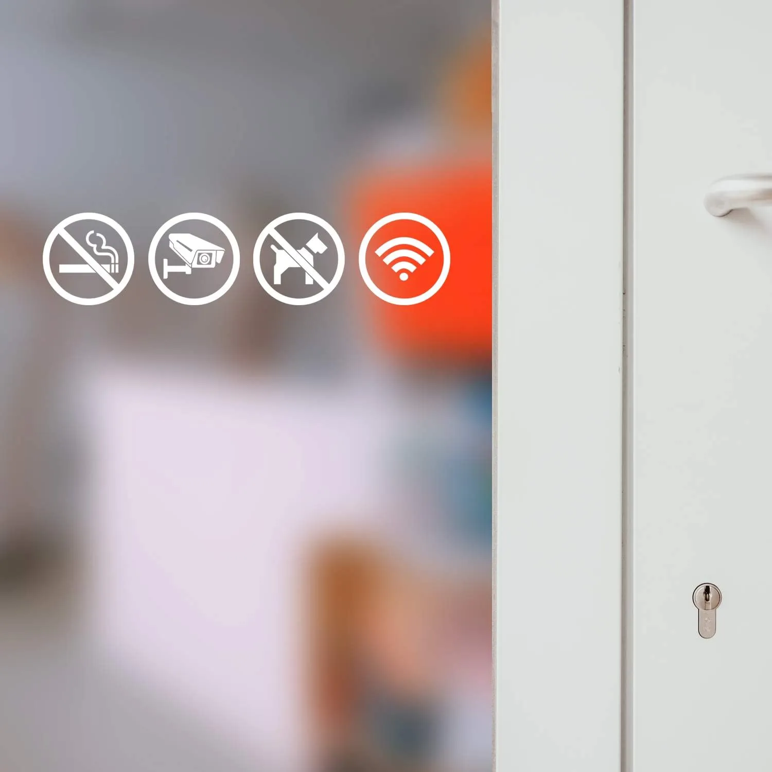 dealzEpic - Clear Transparent White Store Signs of No Smoking, No Pet Allowed, Free WIFI and Security Camera Sign - Self Adhesive Peel and Stick Vinyl Decals for Glass Door or Window
