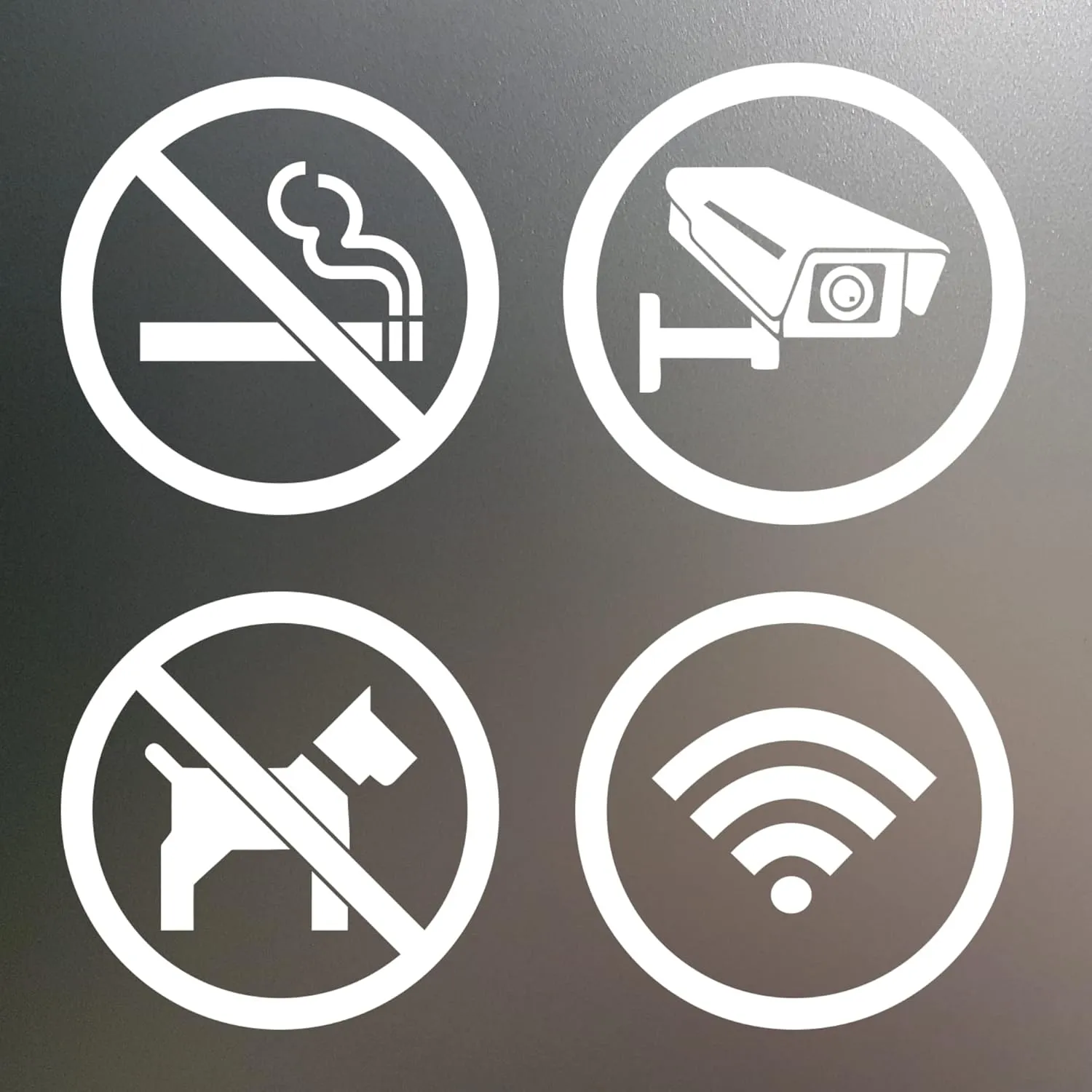 dealzEpic - Clear Transparent White Store Signs of No Smoking, No Pet Allowed, Free WIFI and Security Camera Sign - Self Adhesive Peel and Stick Vinyl Decals for Glass Door or Window