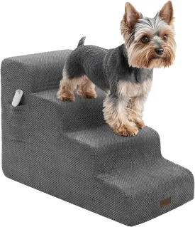 Deconovo Pet Stairs for Small & Elderly Dogs Cats 3-Step Dog Ramp Non-Slip Surface, Soft Washable Cover, Portable for Couch & Bed Use Ideal for Senior Pets, Compact Storage Friendly, 15.7" H Ash Gray