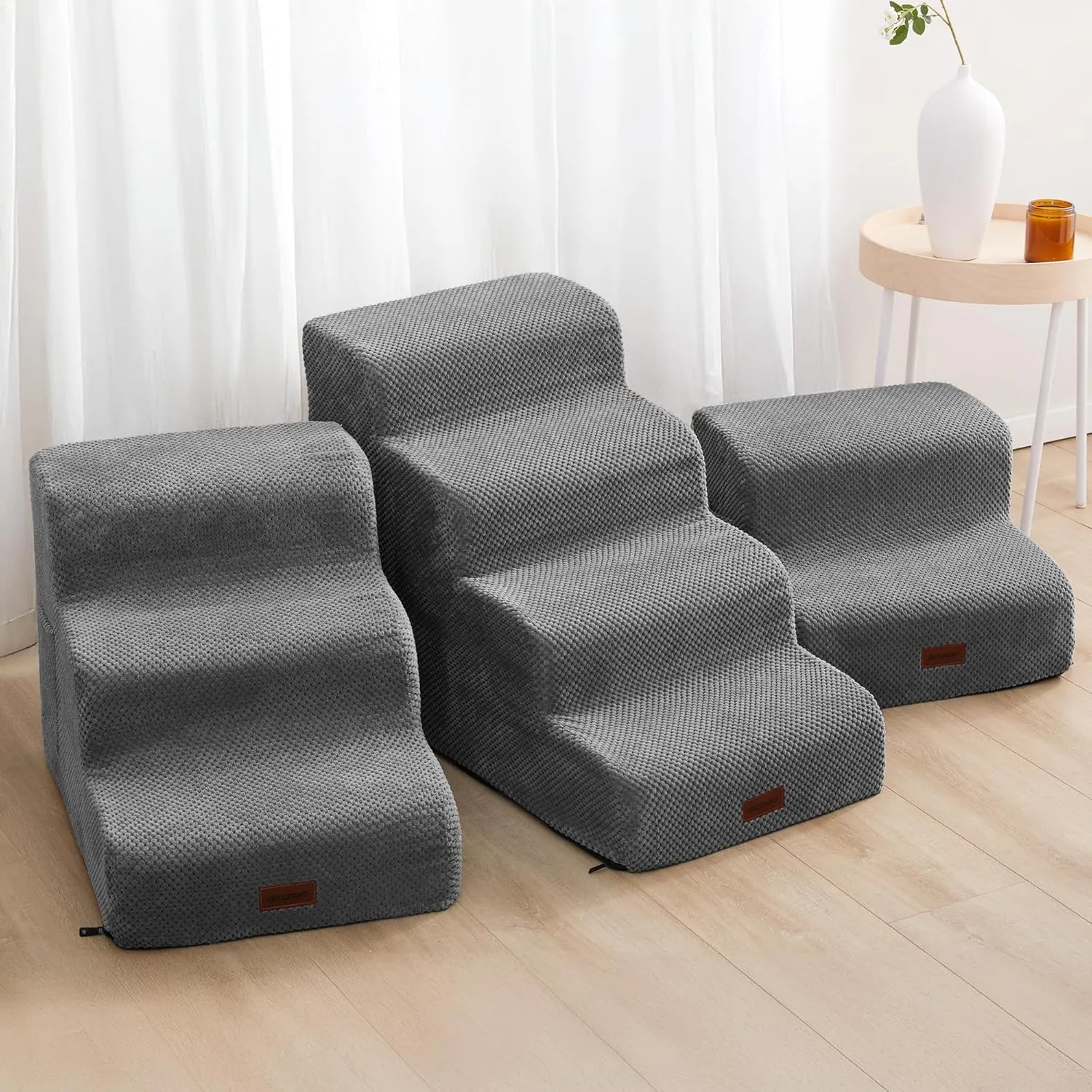 Deconovo Pet Stairs for Small & Elderly Dogs Cats 3-Step Dog Ramp Non-Slip Surface, Soft Washable Cover, Portable for Couch & Bed Use Ideal for Senior Pets, Compact Storage Friendly, 15.7" H Ash Gray