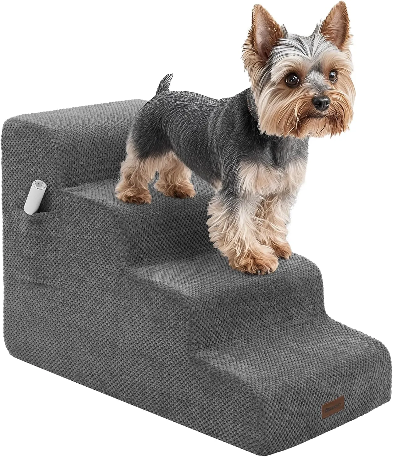 Deconovo Pet Stairs for Small & Elderly Dogs Cats 3-Step Dog Ramp Non-Slip Surface, Soft Washable Cover, Portable for Couch & Bed Use Ideal for Senior Pets, Compact Storage Friendly, 15.7" H Ash Gray