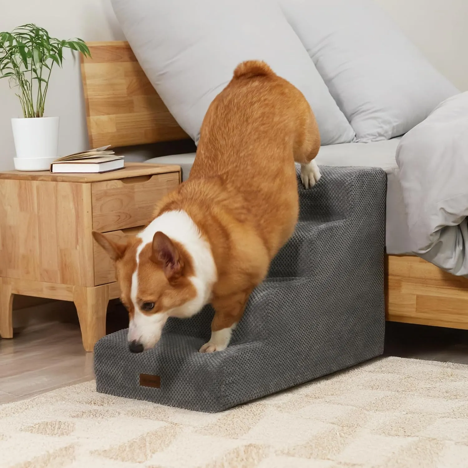 Deconovo Pet Stairs for Small & Elderly Dogs Cats 3-Step Dog Ramp Non-Slip Surface, Soft Washable Cover, Portable for Couch & Bed Use Ideal for Senior Pets, Compact Storage Friendly, 15.7" H Ash Gray