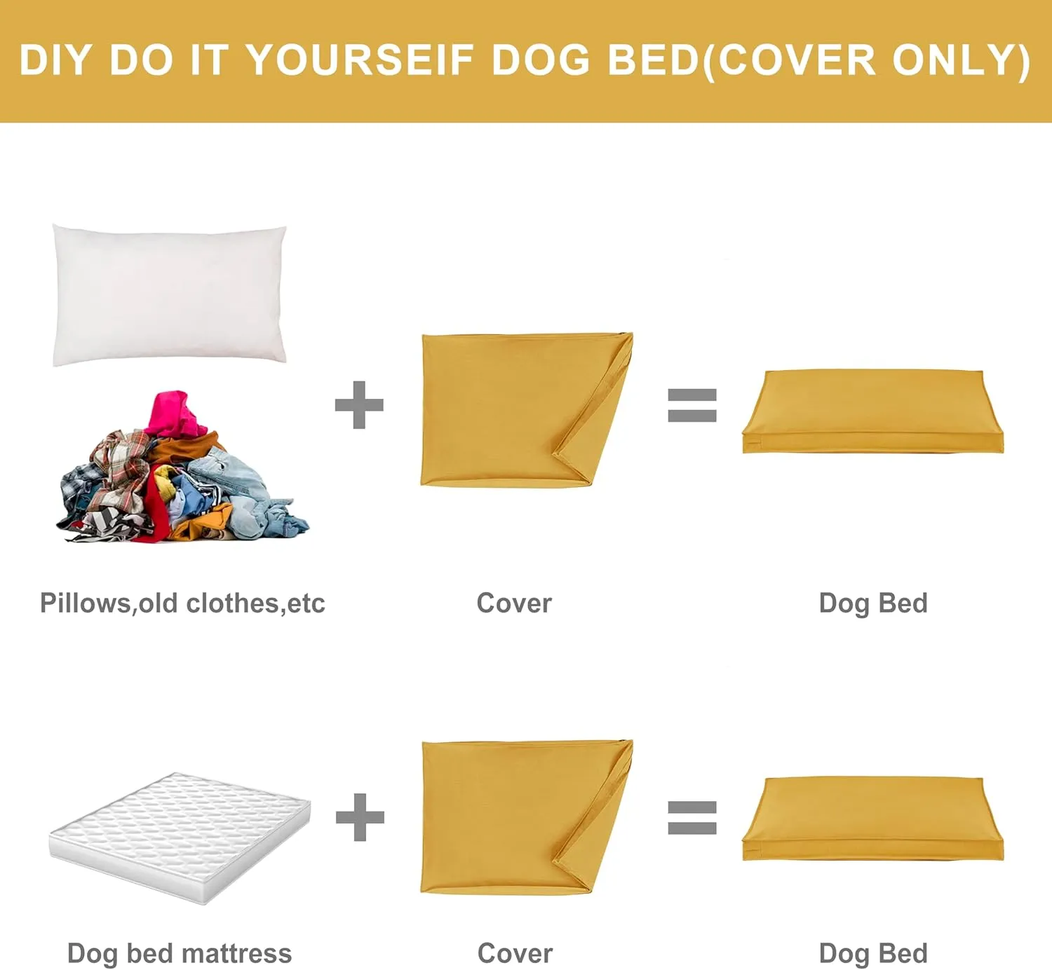 Dog Bed Covers Replacement Washable, Waterproof Dog Bed Cover with Zipper, 44Lx32Wx3H inch Durable Oxford Pet Bed Cover for Outdoor/Indoor Use, Cover Only, Yellow