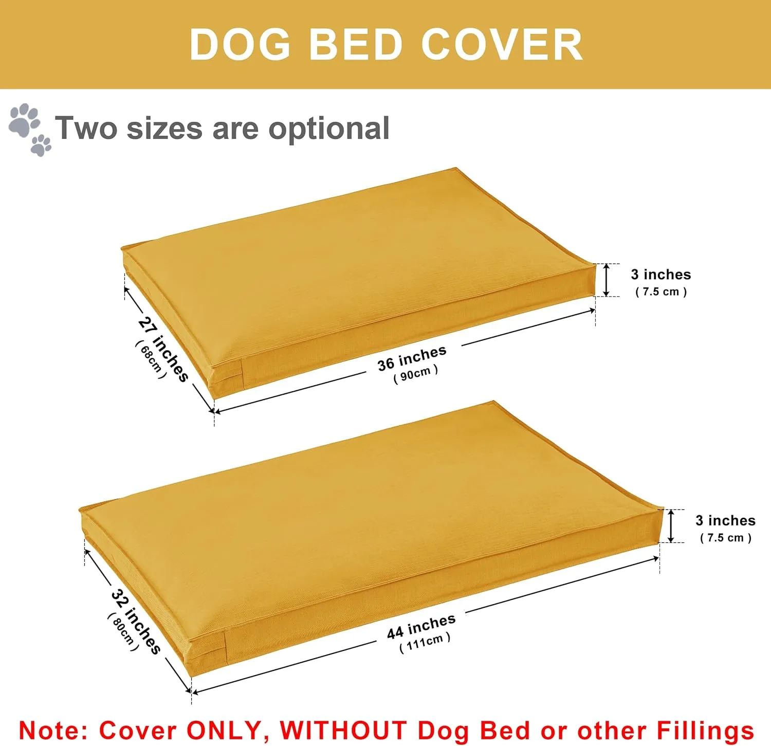 Dog Bed Covers Replacement Washable, Waterproof Dog Bed Cover with Zipper, 44Lx32Wx3H inch Durable Oxford Pet Bed Cover for Outdoor/Indoor Use, Cover Only, Yellow