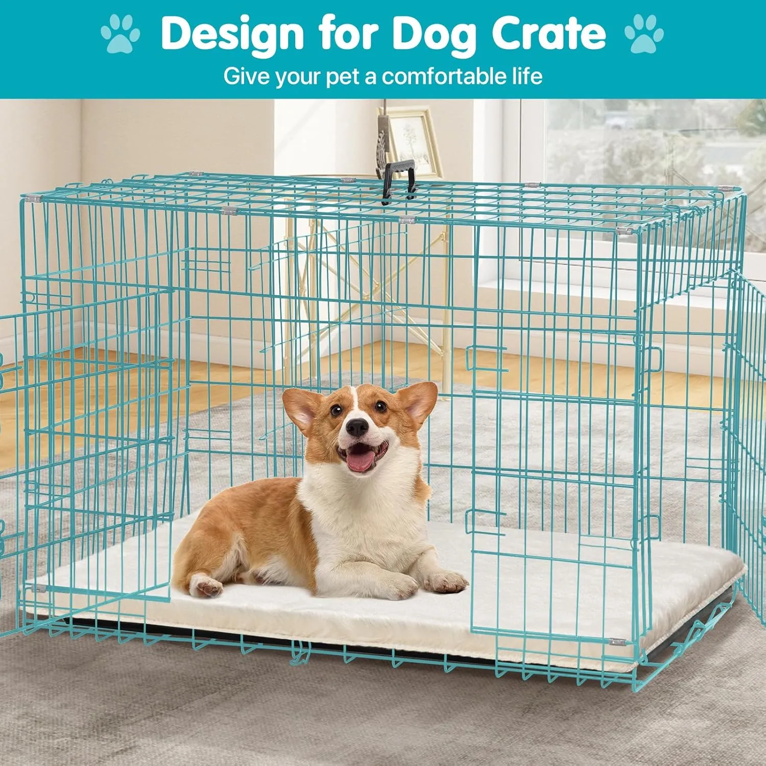 Dog Bed Mat Crate Pads for Dog Cages 30x21 Inch Washable Anti-Slip Dog Kennel Pad Soft Small Puppy Cage Cushion Liner, Beige