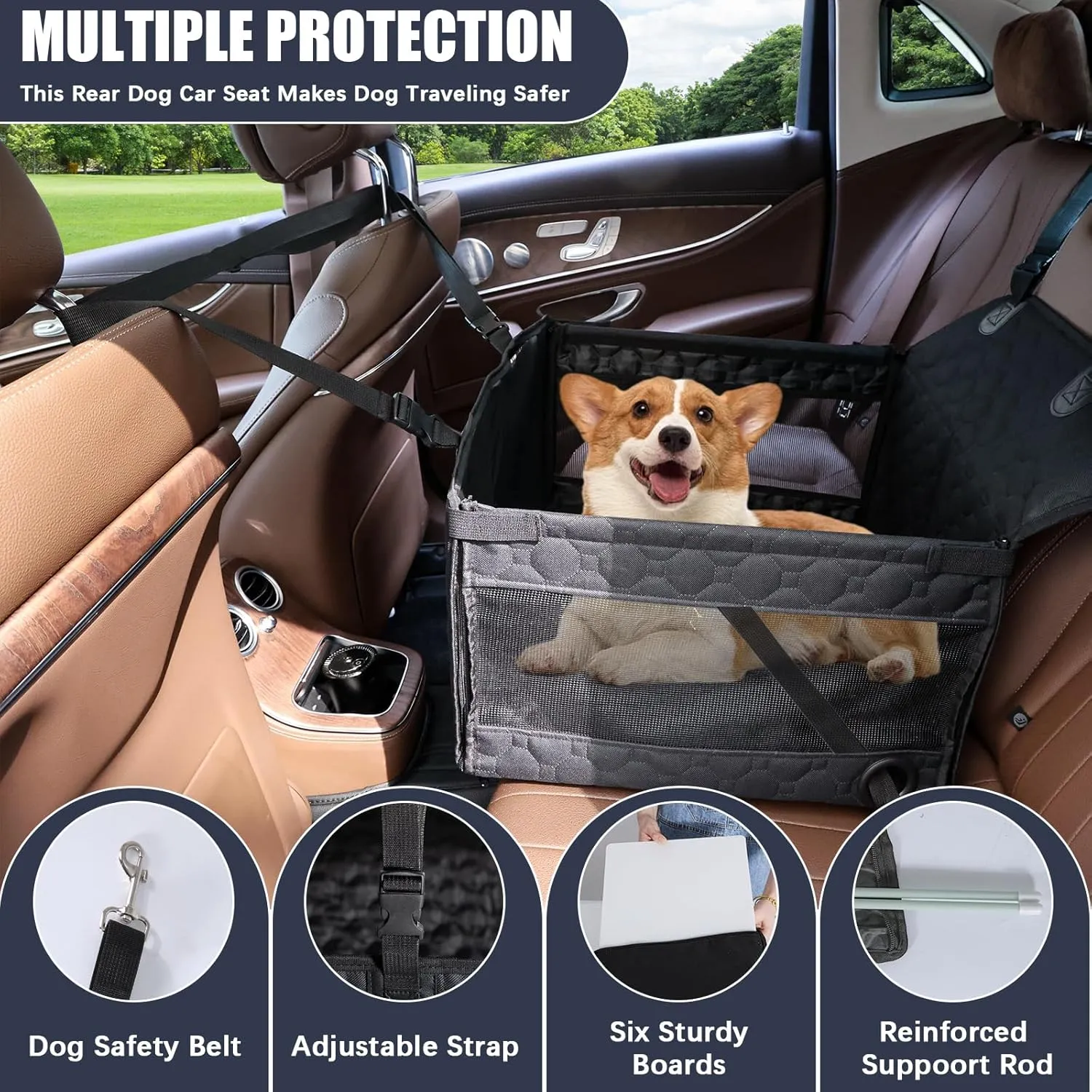 Dog Car Seat for Medium Small Dogs, Pet Car Seat with Adjustable Safety Belt & Storage Pockets, Breathable Waterproof Pet Car Seats Cover, Small Dog Seats for Dogs Under 25lbs (Medium, Black)