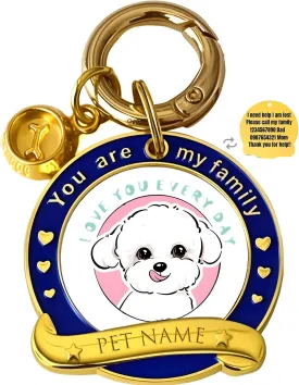 Dog Name Tags Personalized - Brass Engraving Pet ID Tags for Dog Collar with Name and Phone Number,Creative Custom Puppy Nameplate Proof Collar Tag Lost Pet Recover,Bichon Frise