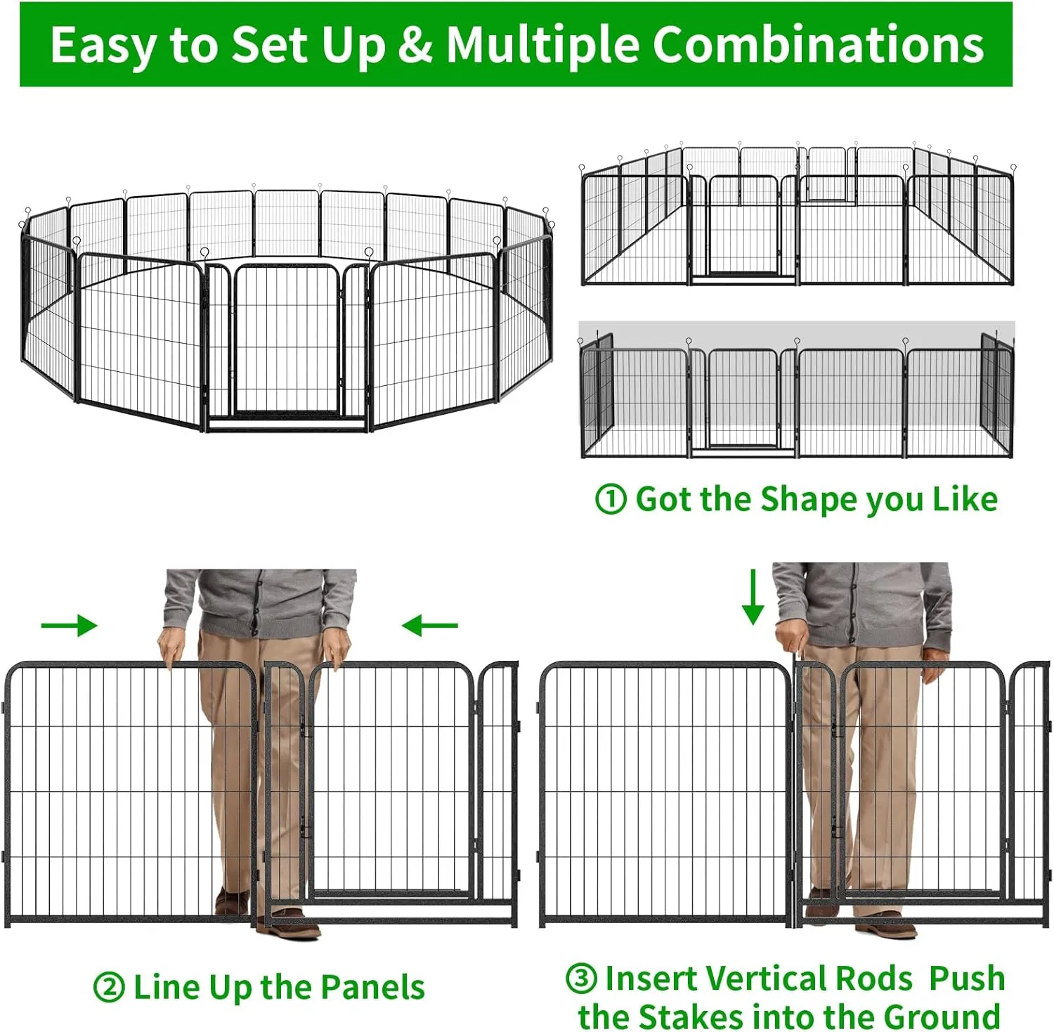 Dog Playpen Outdoor Extra Wide 16 Panels Heavy Duty Dog Fence 32" Height Anti-Rust with Doors Portable for RV Camping Yard, Total 42FT, 140 Sq.ft, Snowy Black