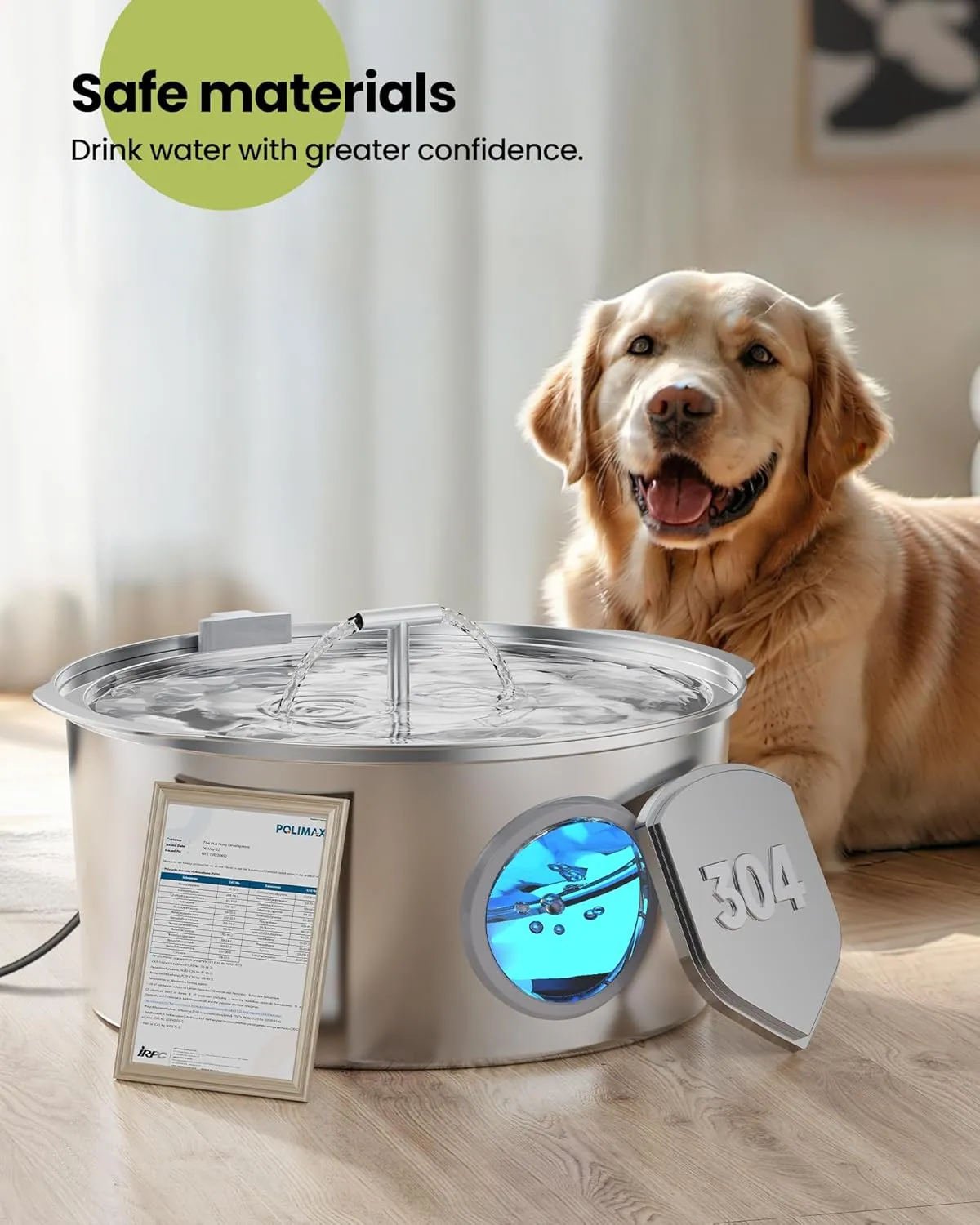 Dog Water Fountain for Large Dogs: 1.8Gal/7L Stainless Steel Dog fountains - Quiet Automatic pet Drinking Dispenser Indoor - Multiple Cats Watering Fountains for Pets Big Metal Bowls for Cats and Dogs