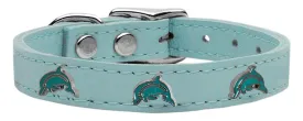 Dolphin Widget Genuine Leather Dog Collar Baby Blue 14