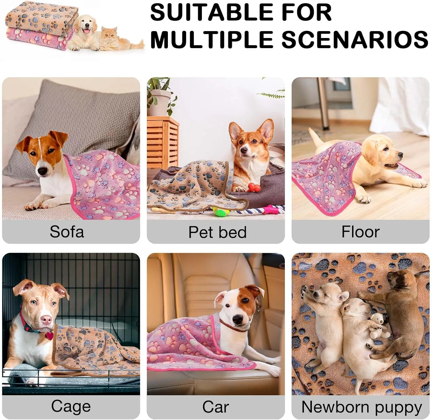 Dono 1 Pack 2 Dog Blankets, Soft Fluffy Fleece Pet Blanket Warm Sleep Mat Paw Print Design Puppy Kitten Throw Blankets Doggy Blanket for Dogs