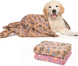 Dono 1 Pack 2 Dog Blankets, Soft Fluffy Fleece Pet Blanket Warm Sleep Mat Paw Print Design Puppy Kitten Throw Blankets Doggy Blanket for Dogs