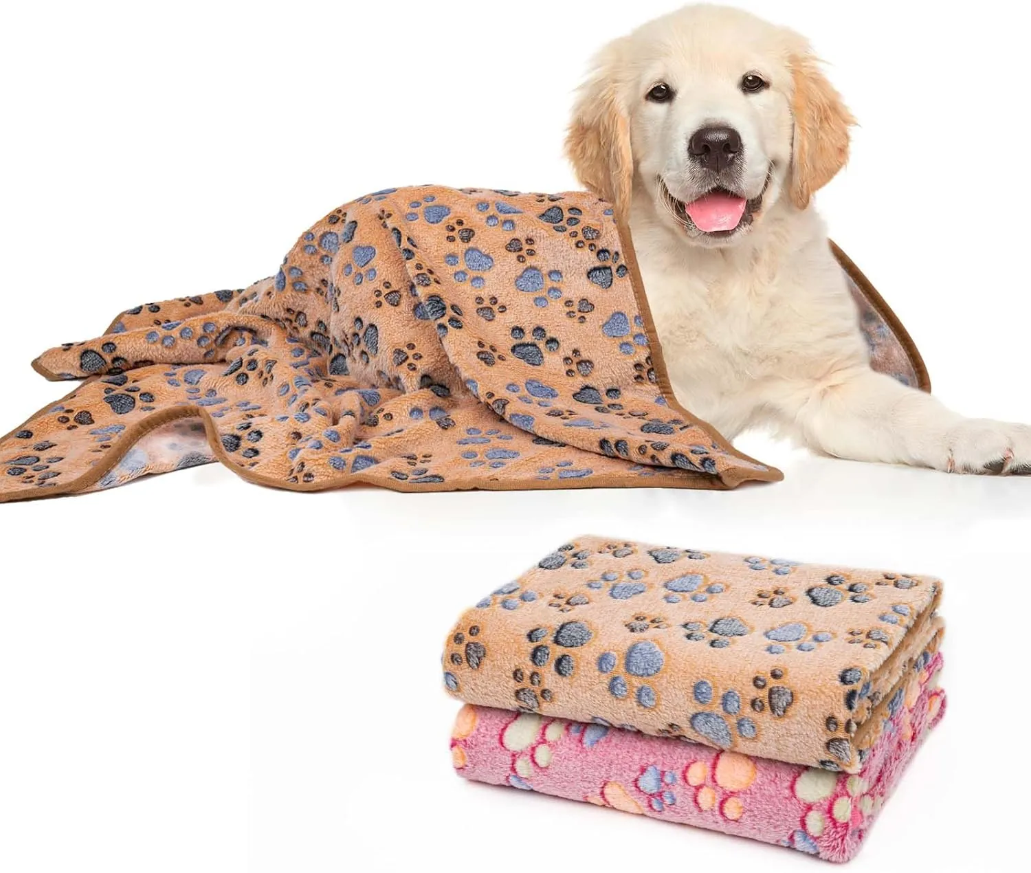 Dono 1 Pack 2 Dog Blankets, Soft Fluffy Fleece Pet Blanket Warm Sleep Mat Paw Print Design Puppy Kitten Throw Blankets Doggy Blanket for Dogs