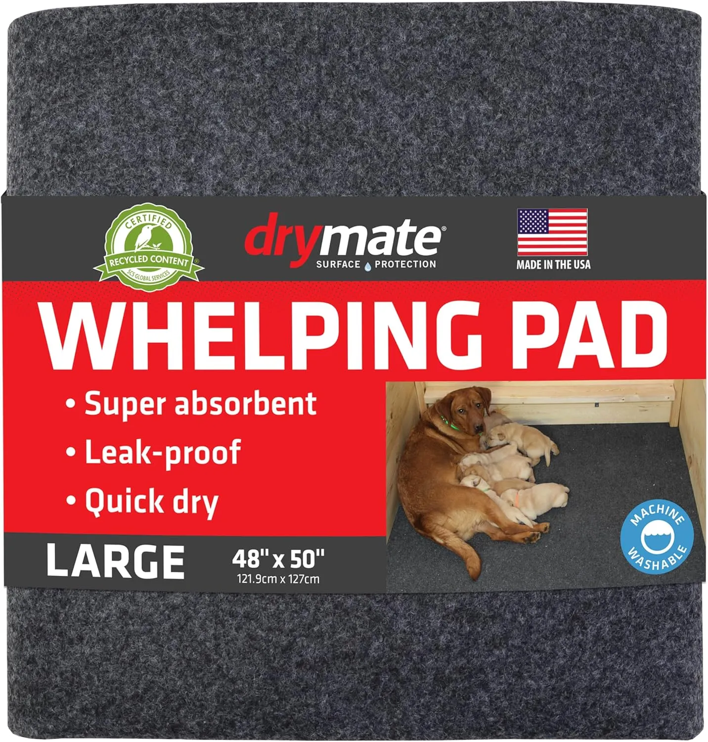 Drymate Whelping Box Liner Mat, Washable and Reusable Dog Puppy Pee Pad, Absorbent, Waterproof, Durable, Can Be Cut to Fit (USA Made) (48" x 50")