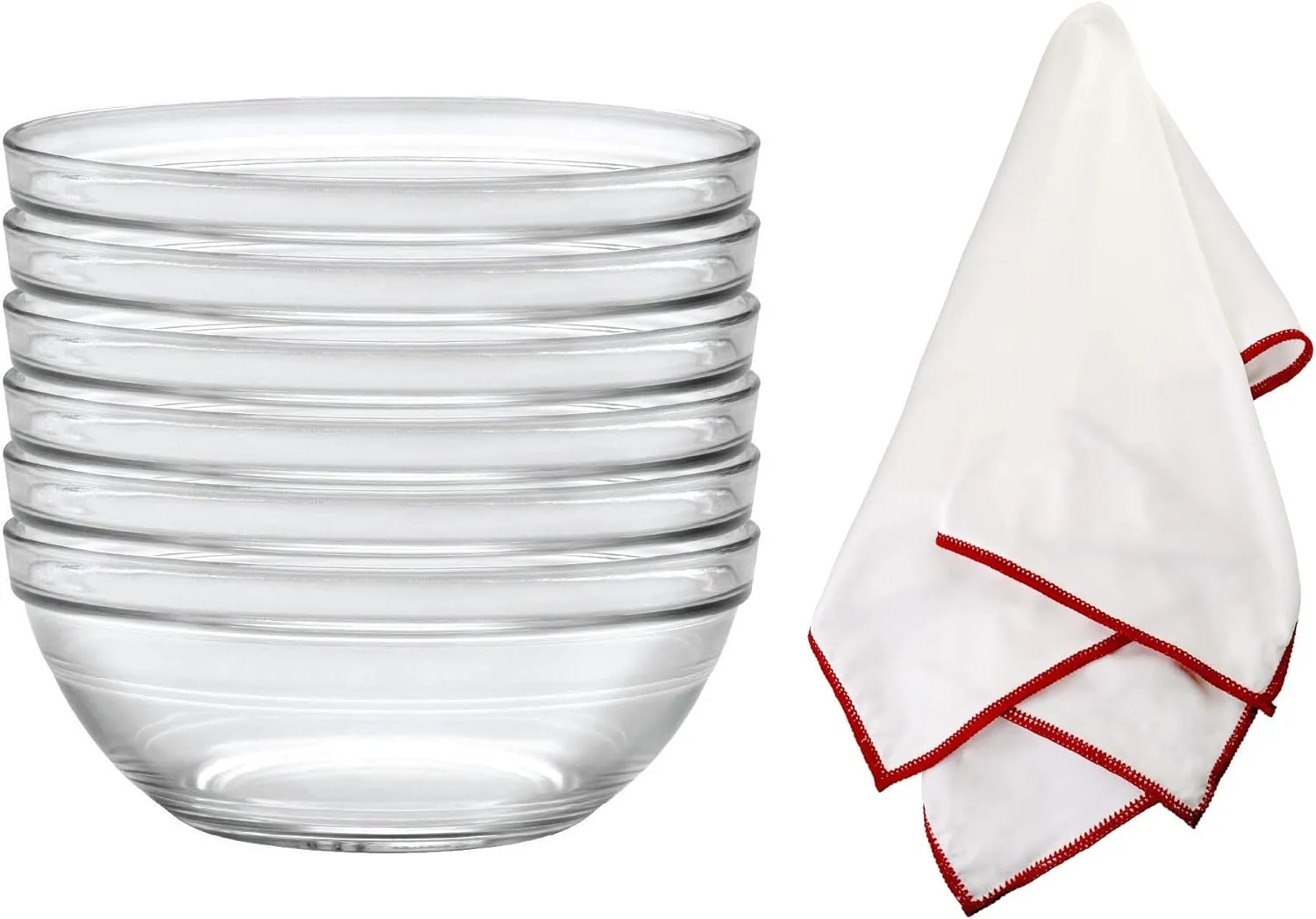 Duralex Lys Stackable Glass Bowls with a Polishing Cloth