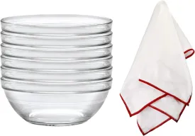 Duralex Lys Stackable Glass Bowls with a Polishing Cloth