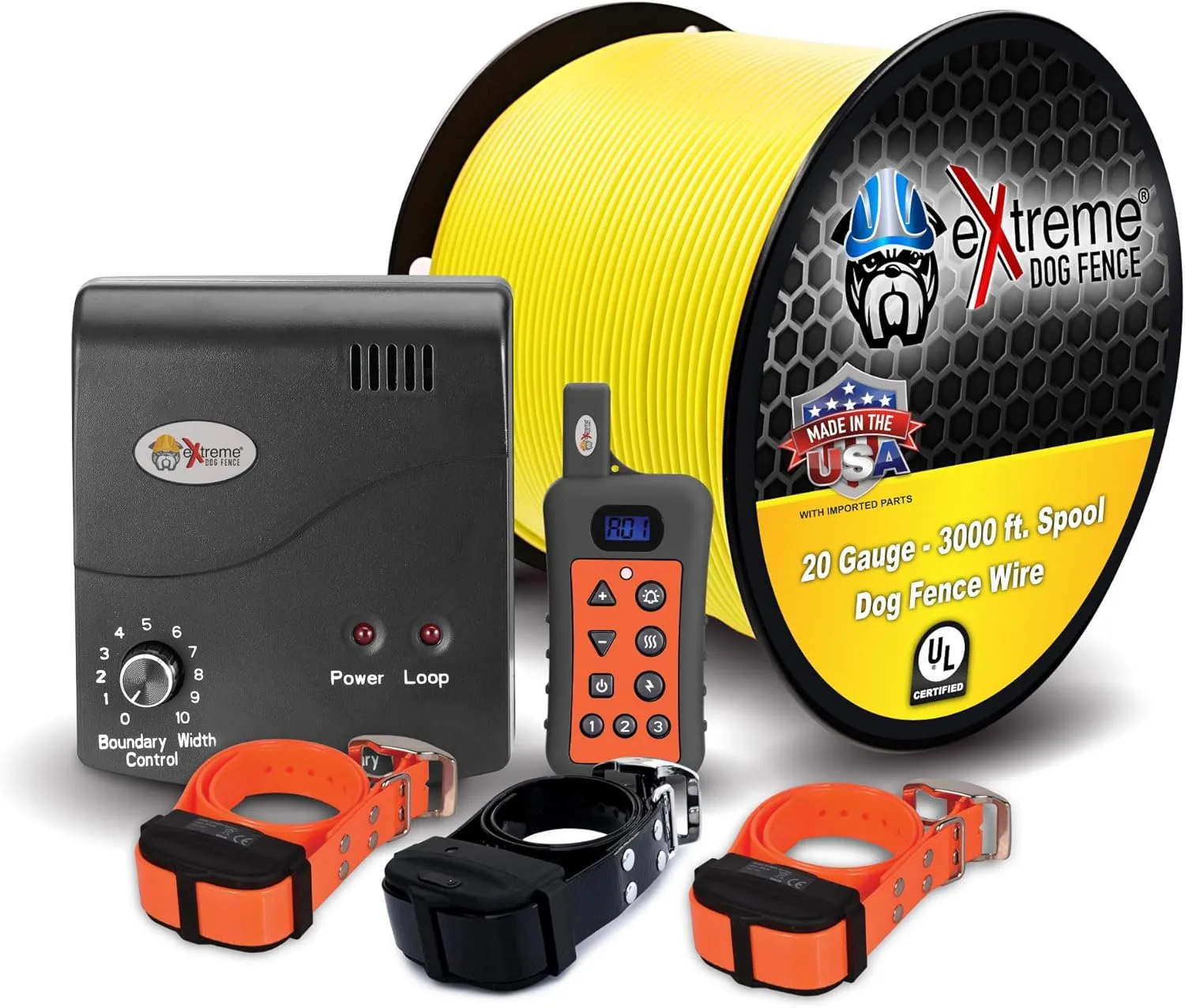 Electric Dog Fence   Remote Trainer - 3 Dog / 1000' of 20 Gauge Underground Dog Fence Wire (Up to 1 Acre) - Dual Solution to Contain and Train Your Dog(s) with a Single Collar
