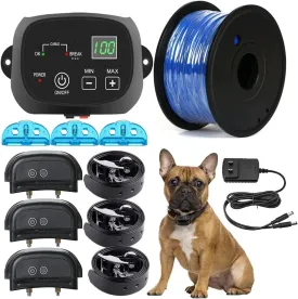 Electric Dog Fence,Aboveground Underground Pet Containment System,Covers up to 3/4 Acre,with Waterproof/Rechargeable Training Collar,Shock/Tone Correction,for 123 Dogs(650 Feet Wire),for3dogs