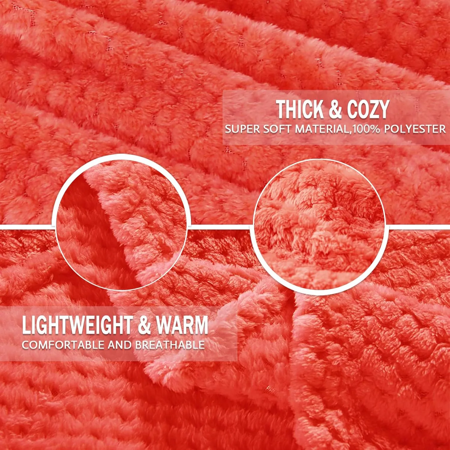 Exclusivo Mezcla Fleece Throw Blanket Extra Large, Super Soft and Warm Blankets for Couch, Sofa and Bed Waffle Textured, Cozy, Fuzzy and Lightweight (Coral Orange, 50x70 Inches)