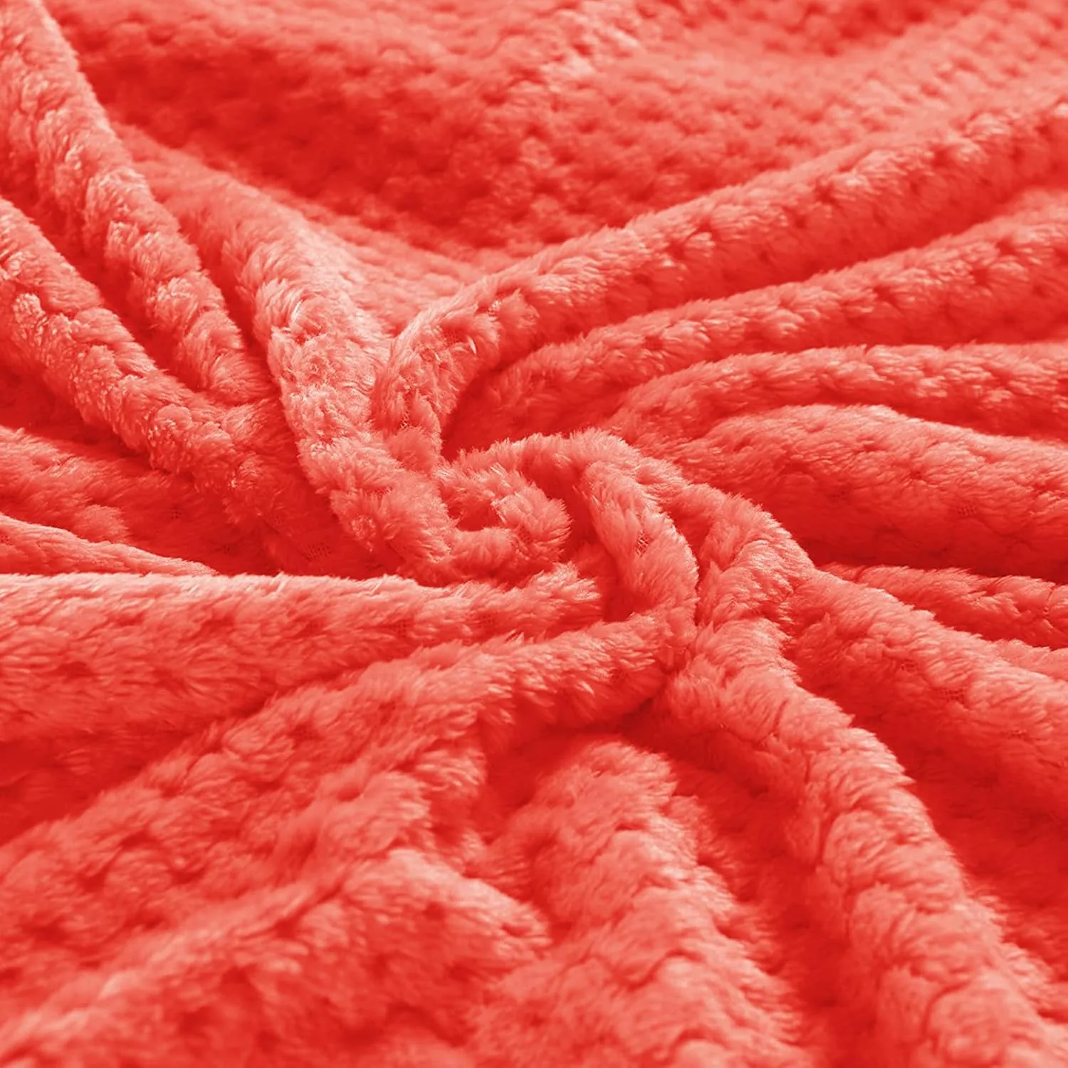Exclusivo Mezcla Fleece Throw Blanket Extra Large, Super Soft and Warm Blankets for Couch, Sofa and Bed Waffle Textured, Cozy, Fuzzy and Lightweight (Coral Orange, 50x70 Inches)