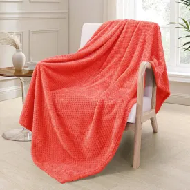 Exclusivo Mezcla Fleece Throw Blanket Extra Large, Super Soft and Warm Blankets for Couch, Sofa and Bed Waffle Textured, Cozy, Fuzzy and Lightweight (Coral Orange, 50x70 Inches)