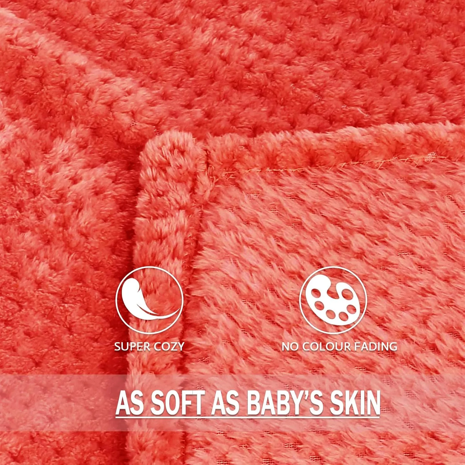 Exclusivo Mezcla Fleece Throw Blanket Extra Large, Super Soft and Warm Blankets for Couch, Sofa and Bed Waffle Textured, Cozy, Fuzzy and Lightweight (Coral Orange, 50x70 Inches)